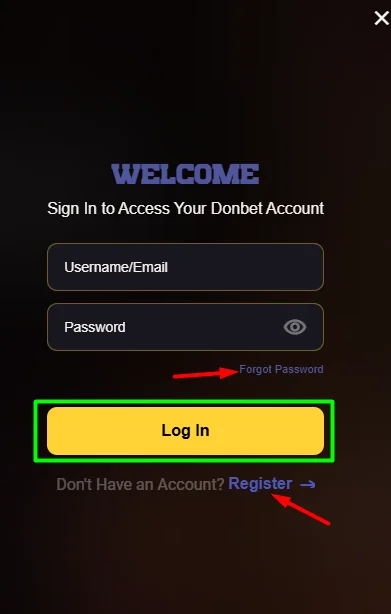 quick log in form